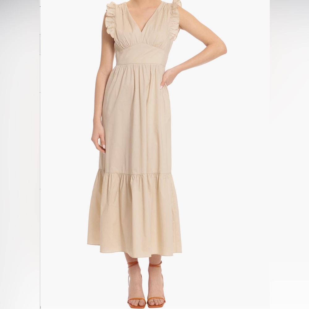 Maggy London V-neck sleeveless dress in Sand, 0